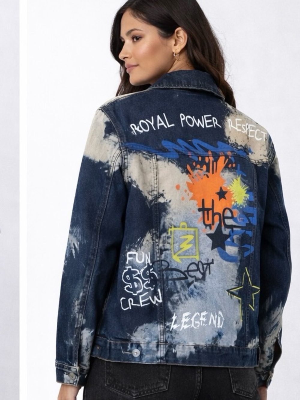 Hand Painted Graffiti Denim Jacket Streetwear Grunge One of a Kind M - Picture 2 of 10